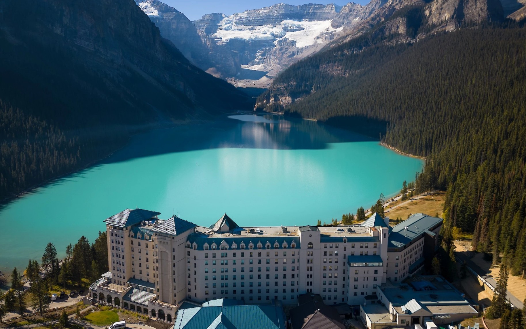 Lake Louise reference image used only for research reset, not as a finished ambience video